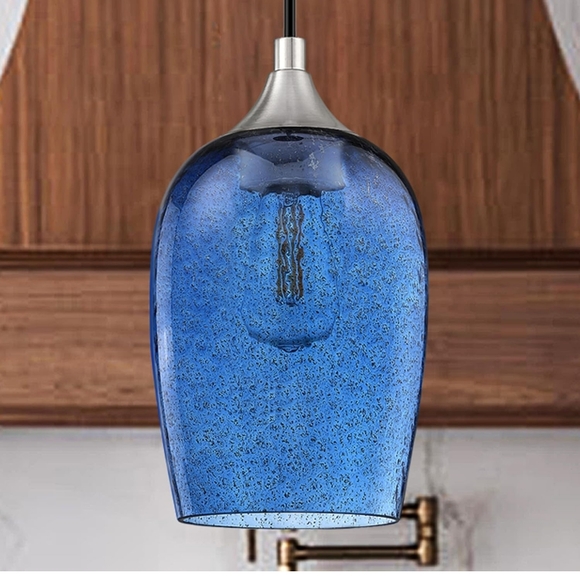 2 Pair Of Blue Glass Pendant Lights (38) - Picture 6 of 8